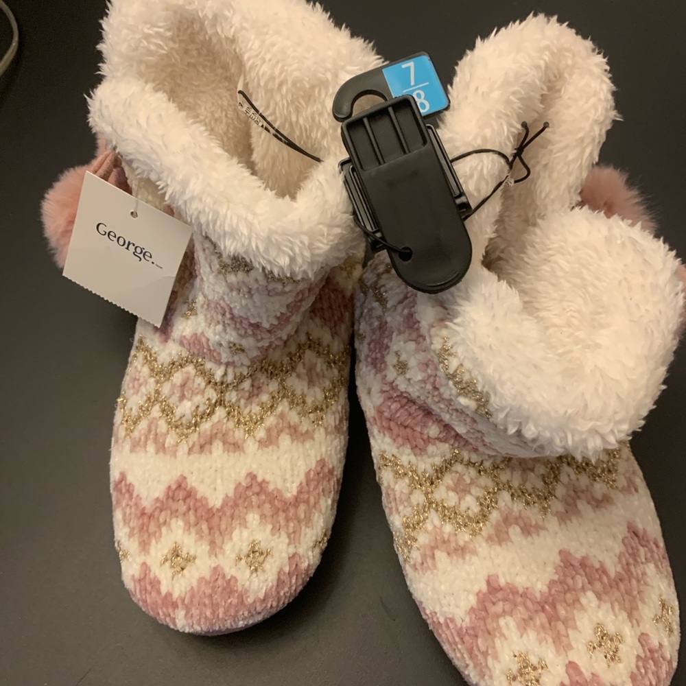 George Pink and Gold Cozy Slipper Boots